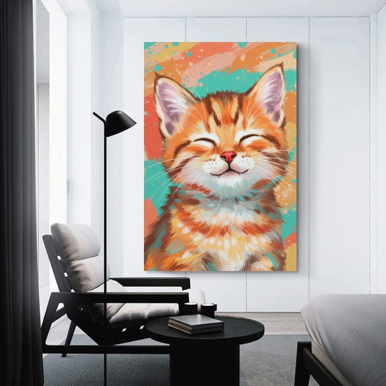 Junmoney Unframe-Style-19 Decorative Wall Artwork Smiling Orange Tabby, 12X18inch(30X45cm), For Sofa Walls, Lounge Or Home Corners, Modern Wall Decor For Cosy Interiors