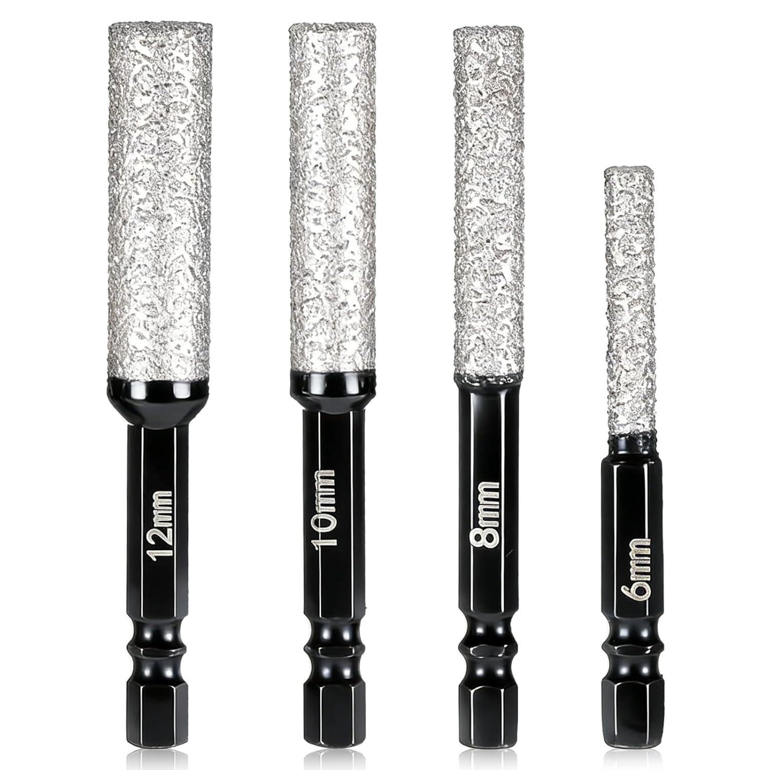 4 Pcs Diamond Drill Bits for Ceramic 1/4 5/16 3/8 1/2 Tile Drill Bits for Ceramic Glass Porcelain Marble Granite 2-in-1 Sanding Drills Bit for Drills & Polish Hex Shank