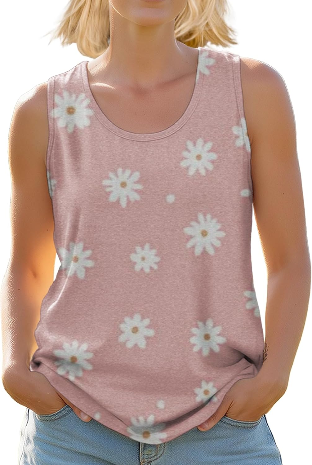 domirica Tank Tops for Women Loose Fit Casual Summer Fashion Trendy Sexy Crewneck Pullover Cropped Sleeveless Tshirts