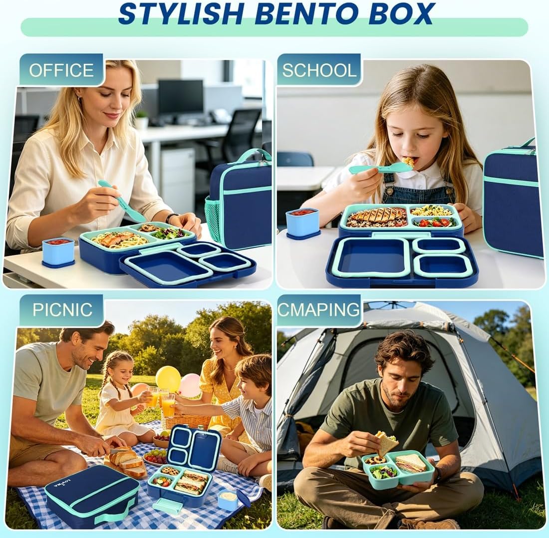 Bento Lunch Box Set For Kids Adult With Thermo Bag, BPA-Free, Leak-proof