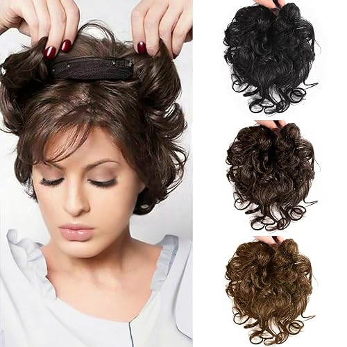 Miniatura 8 de Peluca de cabello humano corto para mujer, con cierre de cabello rizado, postizo superior, tejido natural, repuesto para cabello fino, 5.1 x 5.5 in,