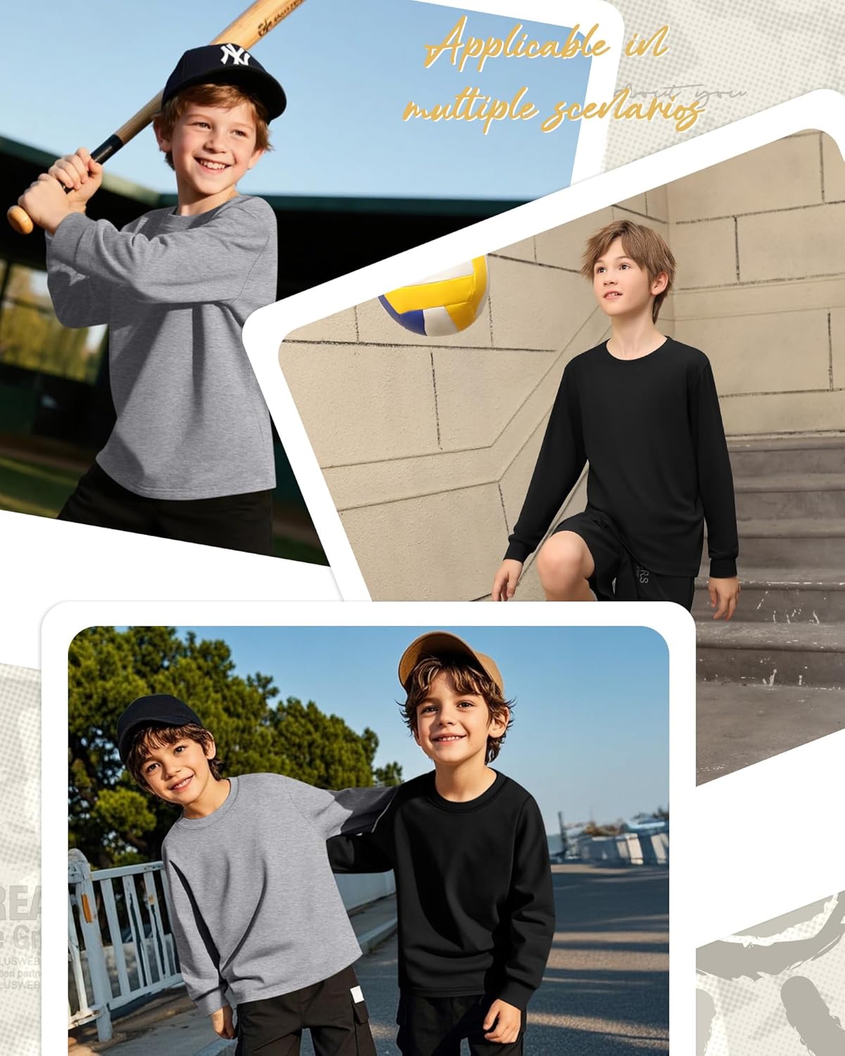3 Pack Long Sleeve Shirts for Boy Crewneck Youth Undershirts Loose Kids Tops Winter Fall Basic Tee Pullover - Image 2