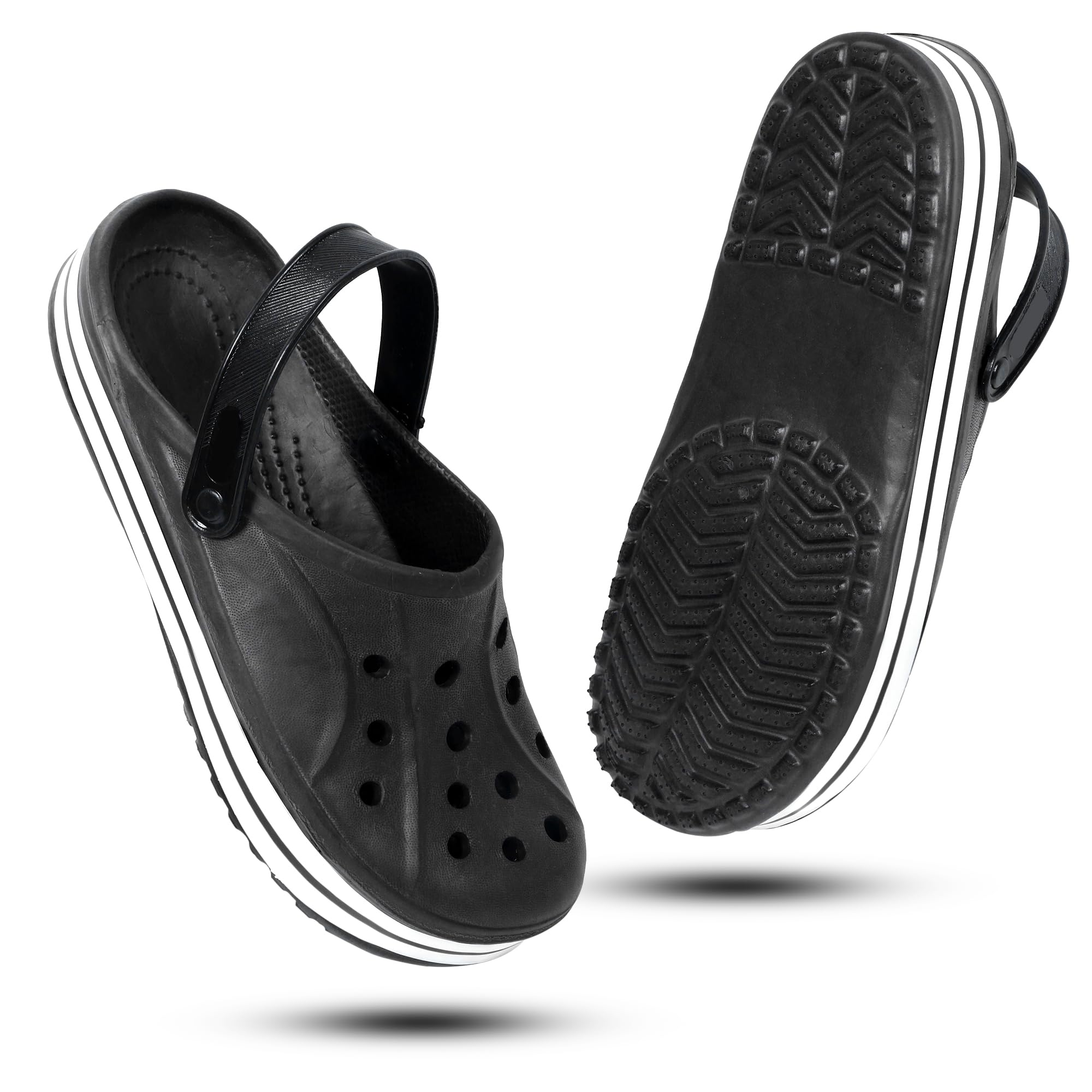 TOMSY CHOICE Crocks Plain Mens Classic Casual Clogs/Sandals with Adjustable Back Strap for Adult | Stylish & Anti-Skid | Waterproof & Everyday Use Mules for Gents/Boys, Size 9 (Black) (B0CKRGDDVW) Amazon Price History, Amazon Price Tracker