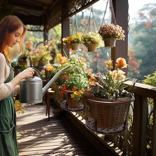 Miniatura 7 de Iron Art - Cesta colgante de maceta de metal para colgar macetas de interior, paquete de 3 plantas al aire libre, perfectas para porches y