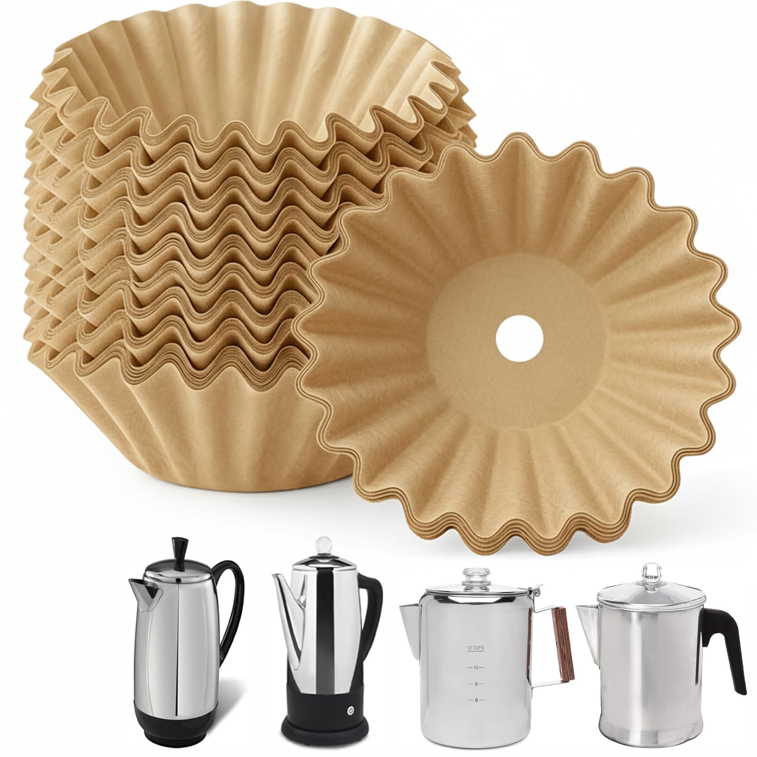 MIMORE Percolator Coffee Filters for Farberware 8-Cup, Unbleached, 150 PCS