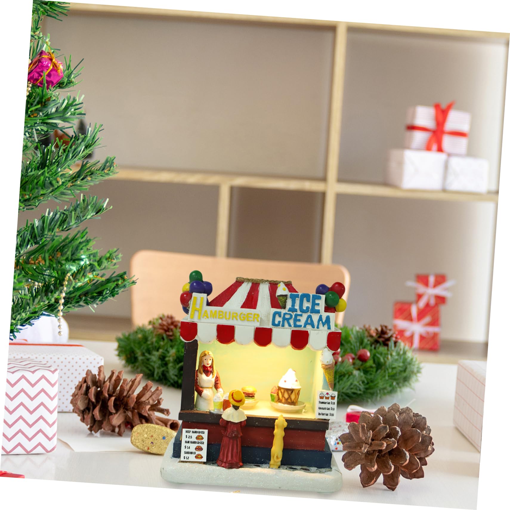 CORHAD Christmas Luminous Resin House Ornament LED Light Up Micro Landscape Decoration for Holiday Home Decor Xmas Village House Tabletop Ornament No Battery Included