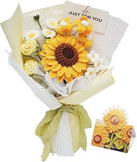 Crochet Flower Bouquet Handmade Yellow Sunflower Artificial Flowers with...