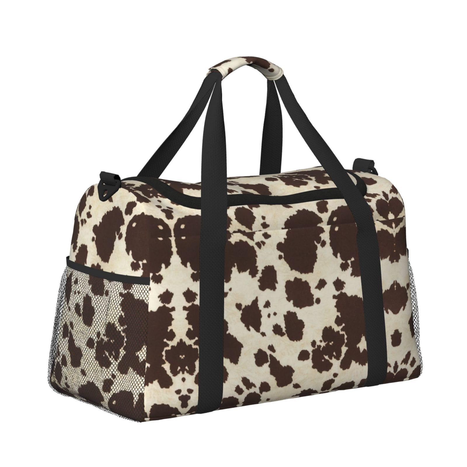 Borsone da viaggio in pelle bovina marrone Weekend Borsa Weekender Pernottamento Carry On Borsa a mano Allenamento Sport Ospedale