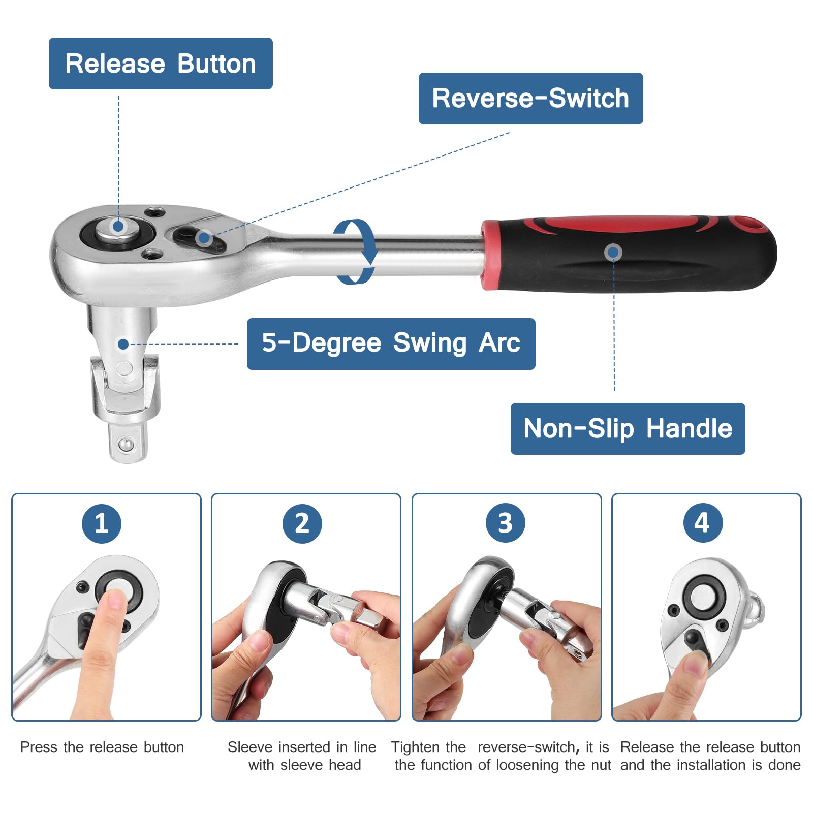 HSEAMALL Set di chiavi a bussola, 108 pezzi, chiavi a cricchetto, chiavi a bussola, set da 1/4" e 1/2", cricchetto reversibile, set di chiavi e inserti per bit, set di inserti per chiavi a bussola