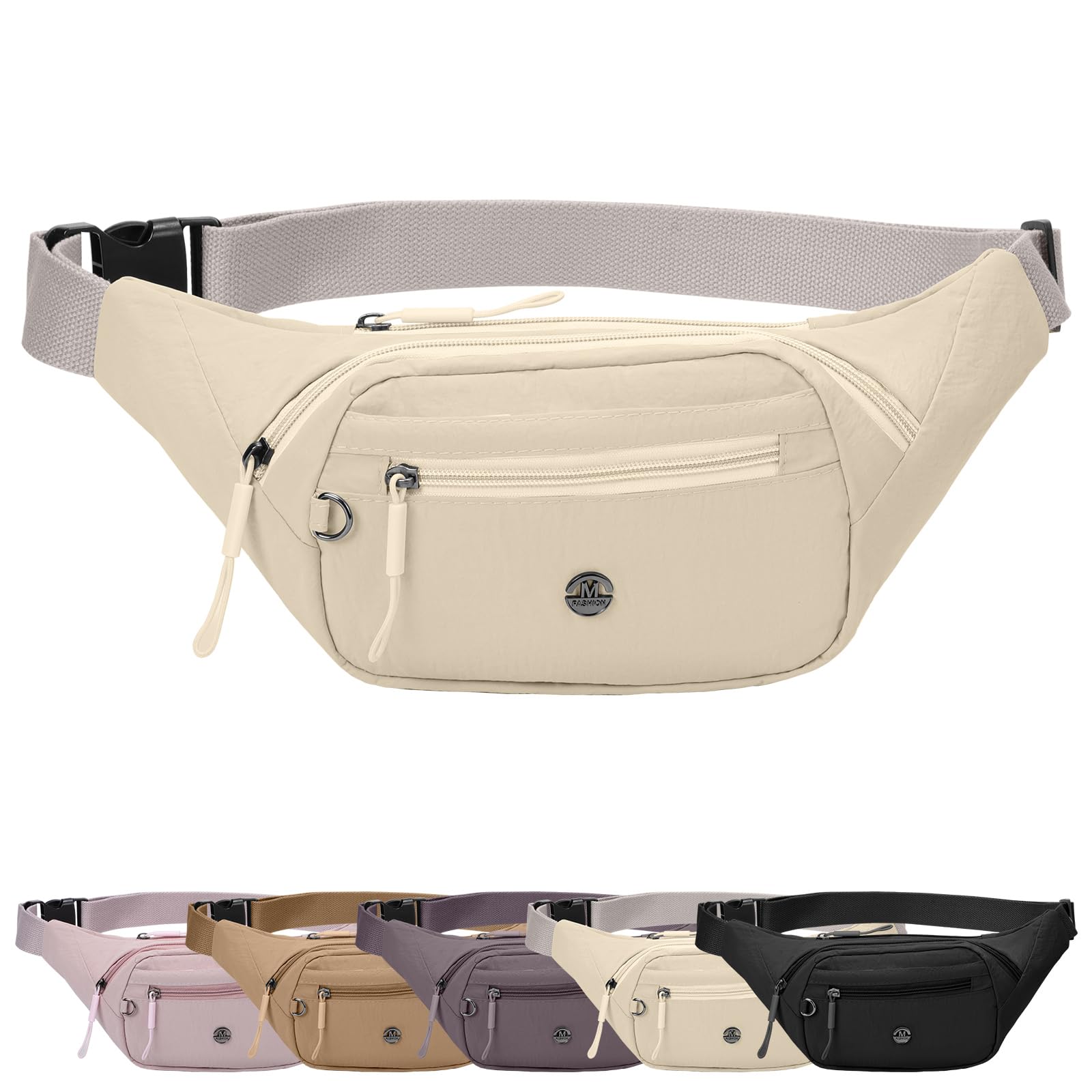 Women Bumbags Fanny Pack for Ladies Fashion Bum Bag Men Lightweight Adjustable Travel Waist Pack for Walking Hiking Running Jogging (Off-White)