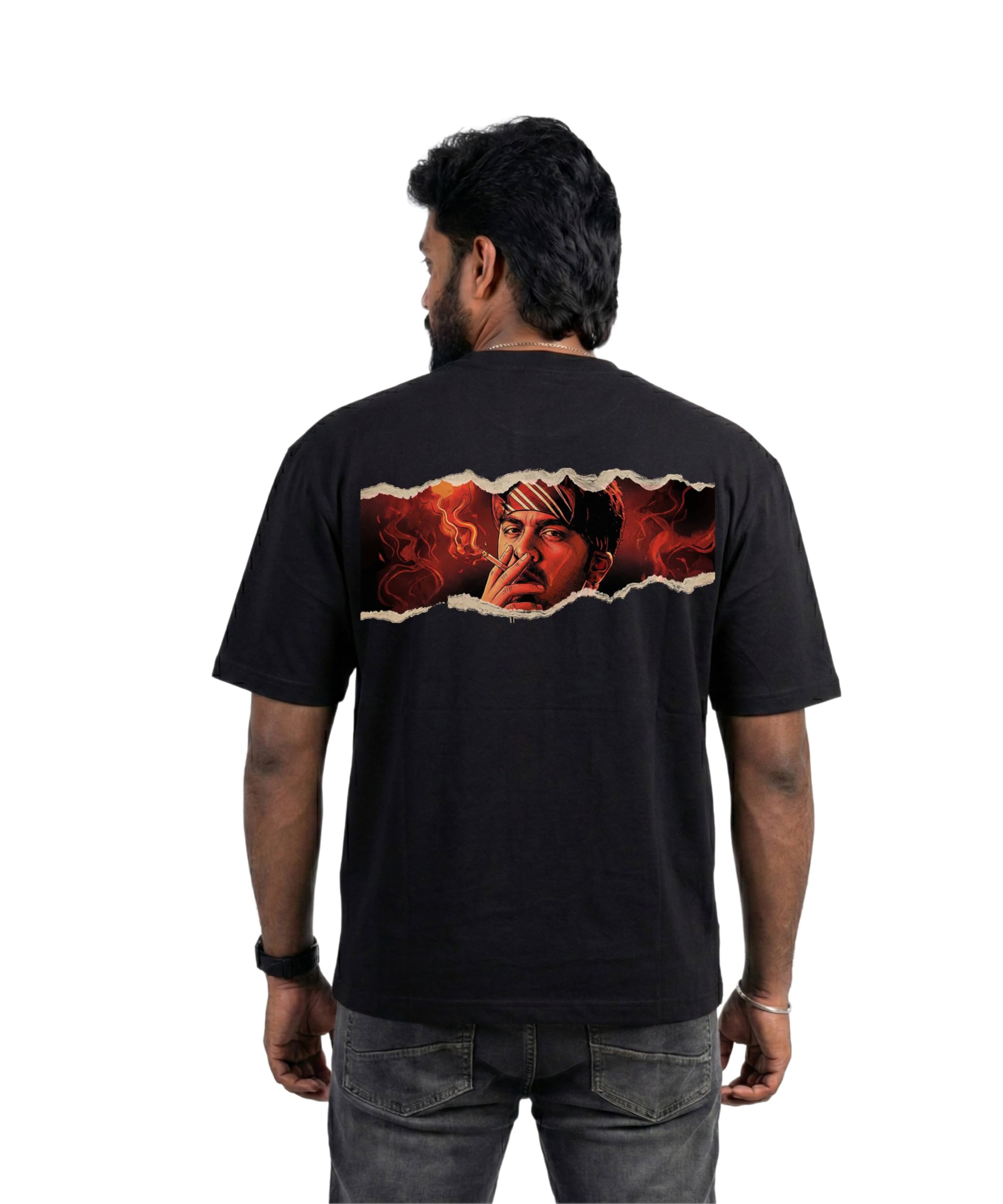STR Fans Oversized T-Shirt, Black, Premium Cotton, Graphic Print Design with Red Card Theme-picture-49