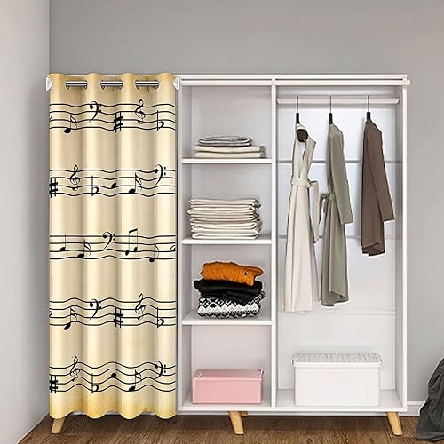 Miniatura 2 de Manfei Cortina de puerta musical negra con notas musicales para puerta de armario, cortinas opacas para puerta de armario, cortinas opacas para