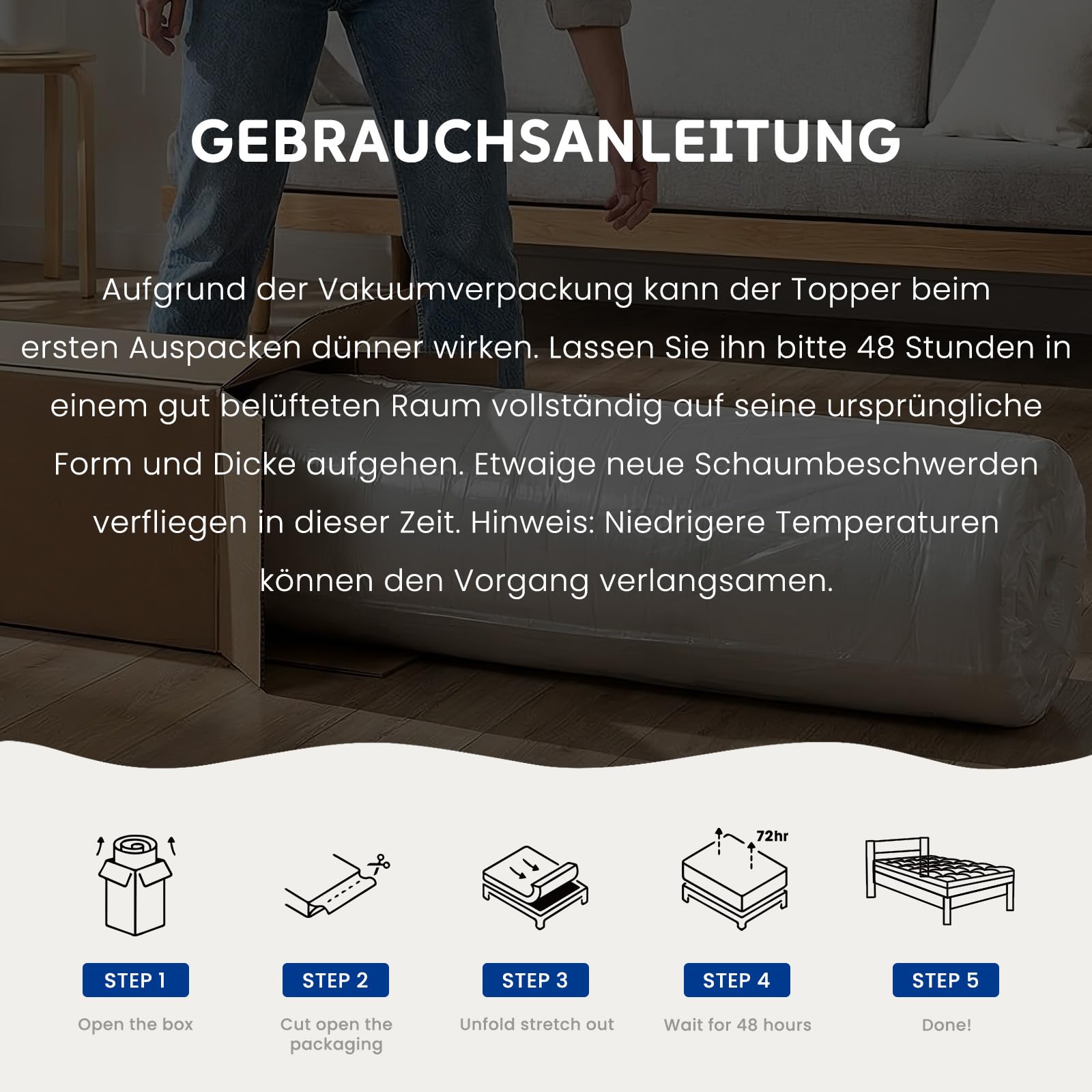 DOPEDIO Gel Memory Foam Matratzen-Topper Oeko-TEX® 180x200 cm 7,5 cm Weiß | Weicher Gel-Memory-Schaum Topper mit Oeko-TEX® Bezug, waschbar, atmungsaktiv für Boxspringbett, Sofa- und Wohnmobilbett.