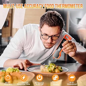 Digital Meat Thermometer with 0.5F Precision, Fast Reading Waterproof Food Thermometer for Grilling and Cooking, Easy to Use, LCD Display, Kitchen Gadgets BBQ Accessories