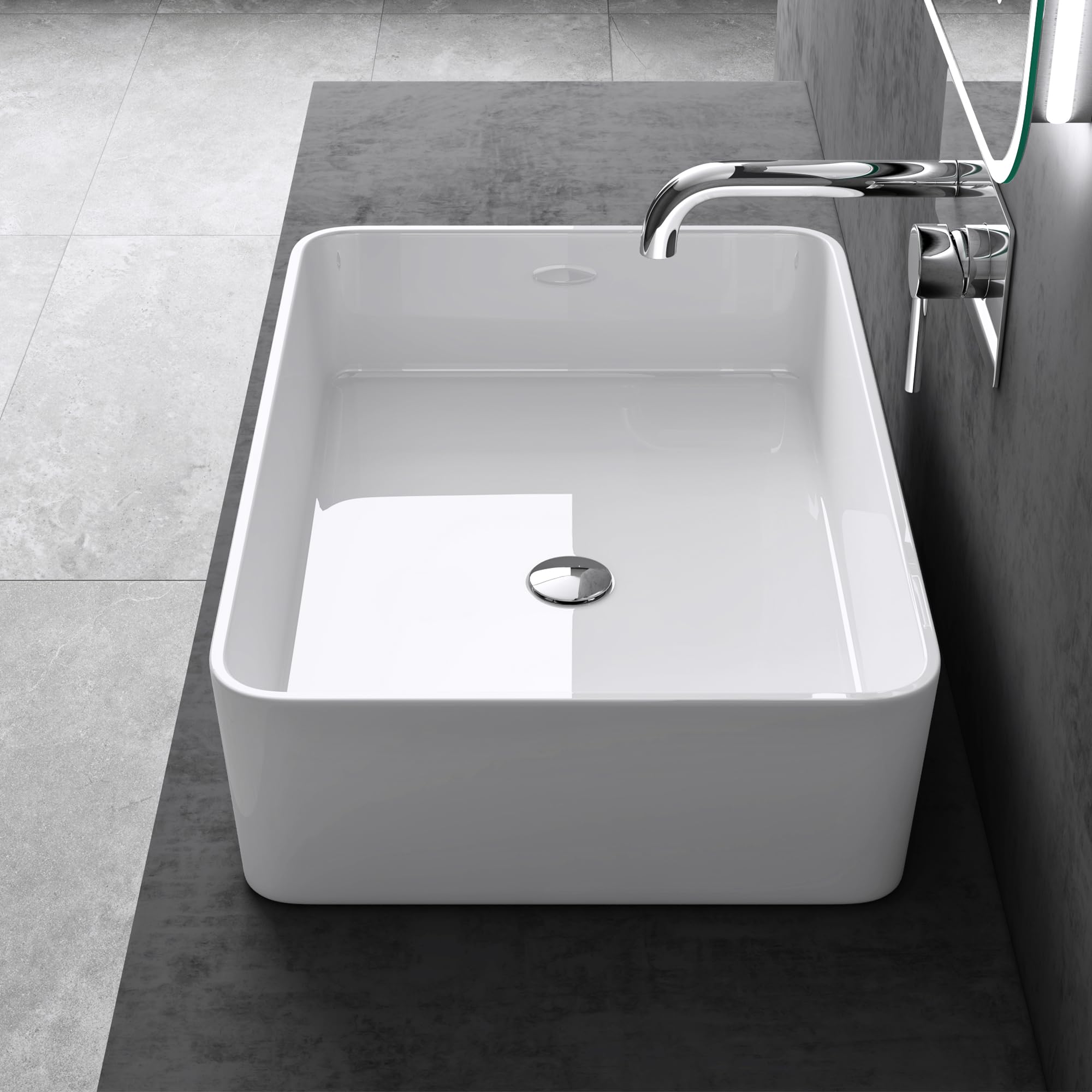doporro Lavabo da Appoggio Rettangolare in Marmoresina Bianco Lucido 80x40x15 cm, Lavandino Bagno Moderno Colossum102