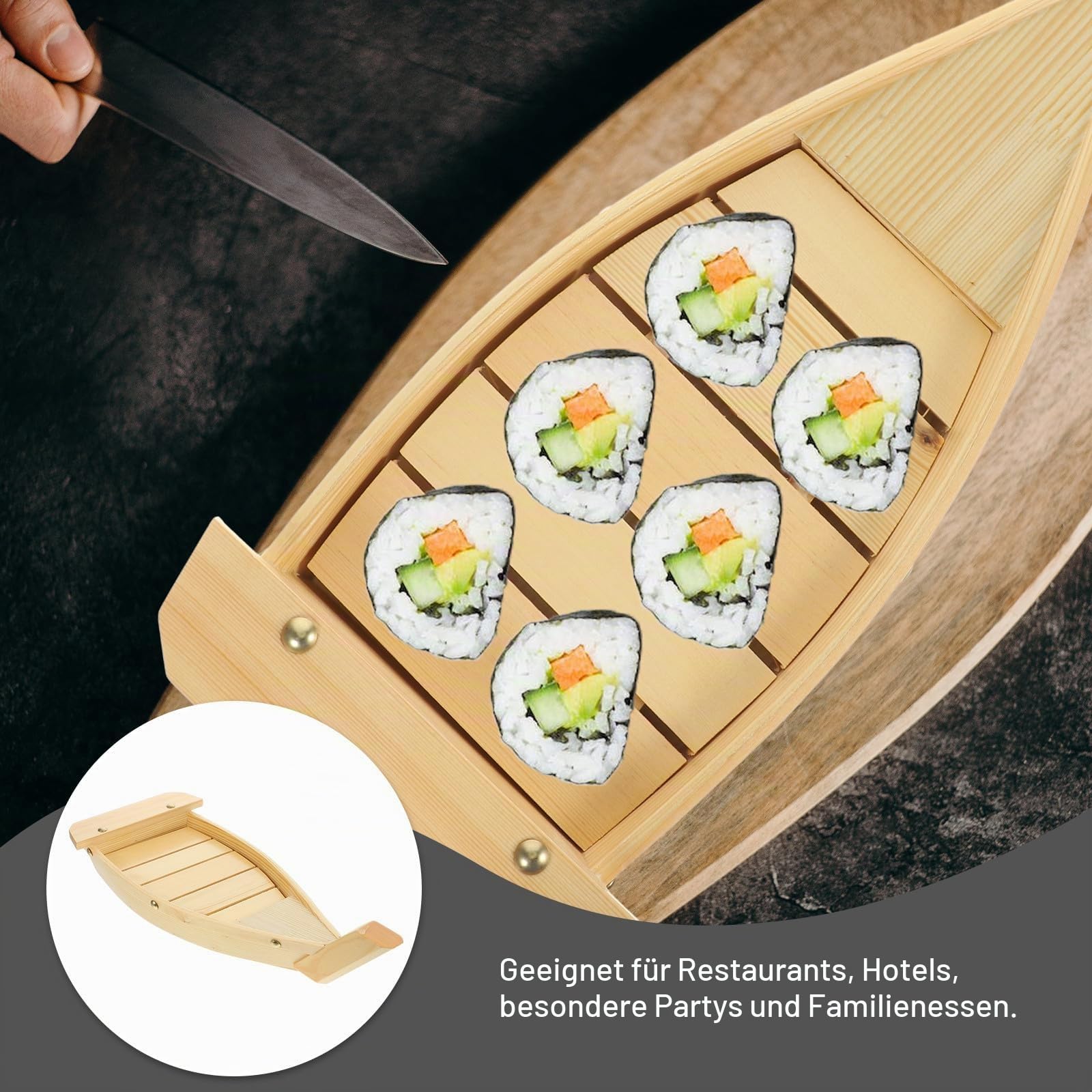 Toyvian Holz Sushi Servierplatte Boot form Großes Japanisches Snacktablett Sashimi Platte Für Restaurant Zuhause Natürliches Holz Sushi Schiff Display