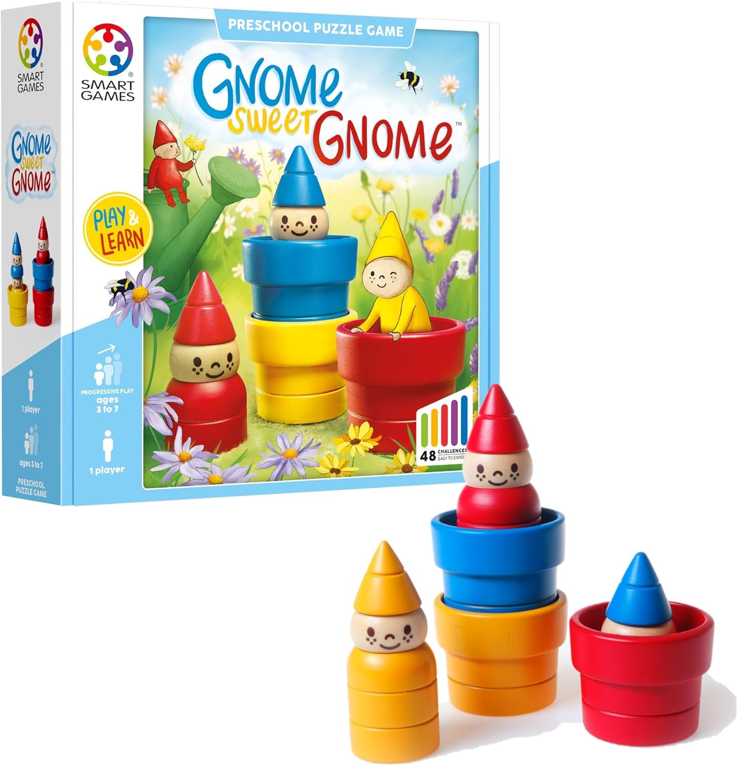 SmartGames - Gnome Sweet Gnome - Educational Brainstorming - Multi-Level Strategy Game and Skill Building - Logic and Thinking Game - 3 Years + - 1 Player - English - SG 038