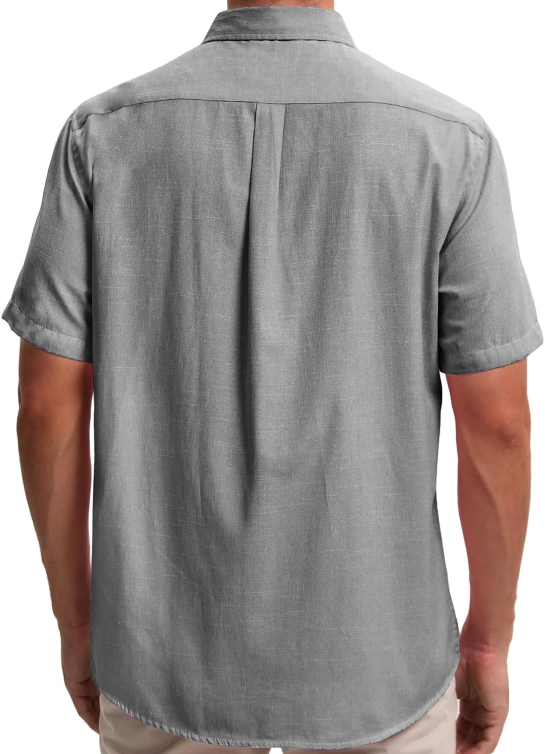 Mens Cotton Linen Short Sleeve Shirts Casual Lightweight Button Down Shirts Vacation Beach Summer Tops with Pocket - Image 3