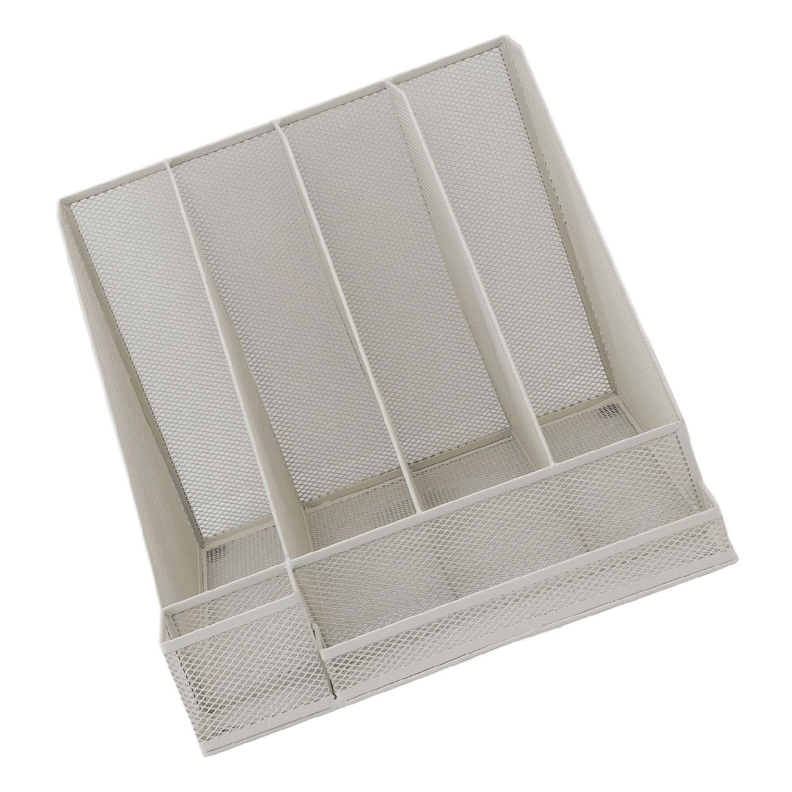 Organizador de Archivos de Escritorio, Carpeta de Archivos Vertical de Malla Metálica Resistente con 4 Divisores y Pies Antideslizantes para la Organización del Espacio