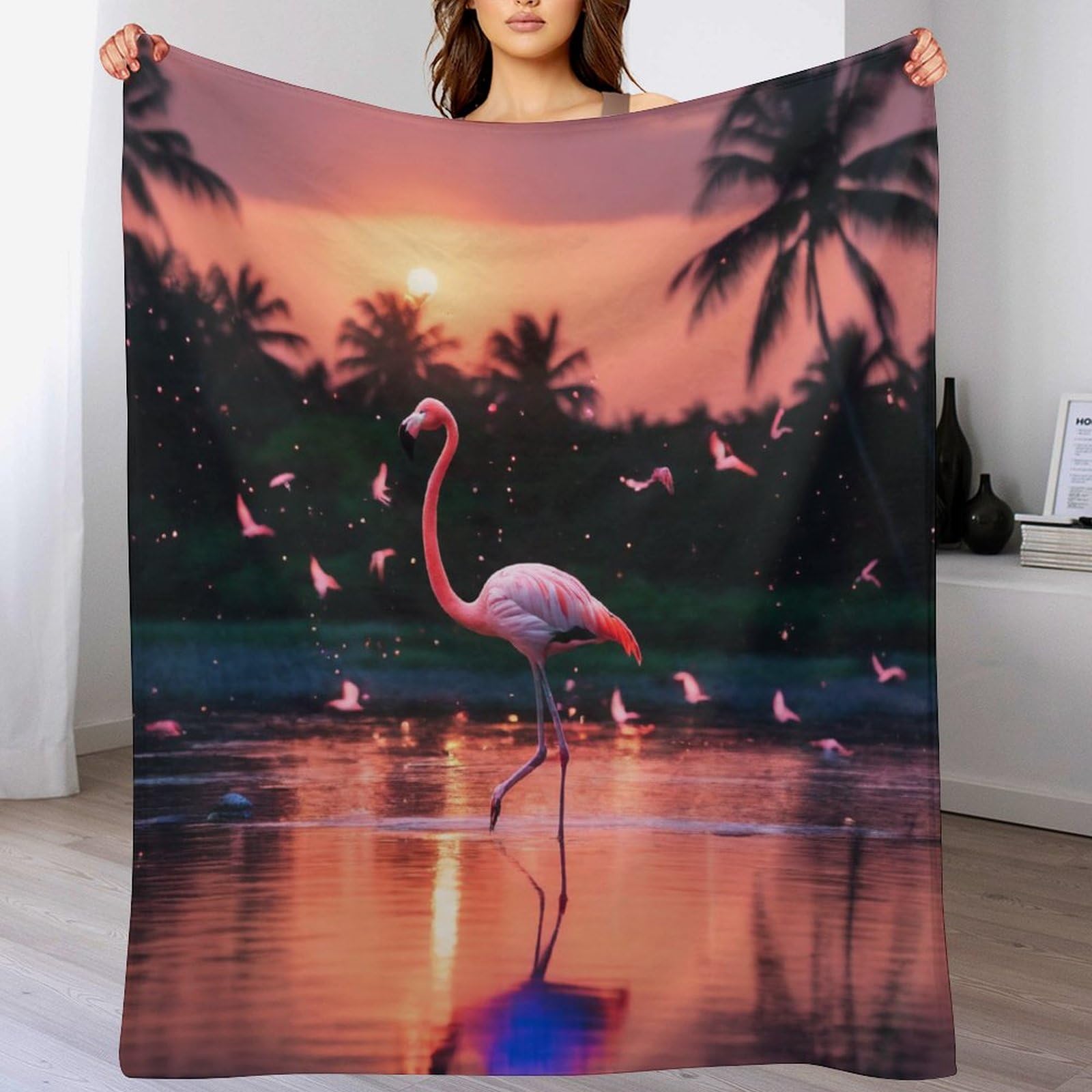 Couverture enfant et adulte imprimée flamant rose pour voyage et canapé