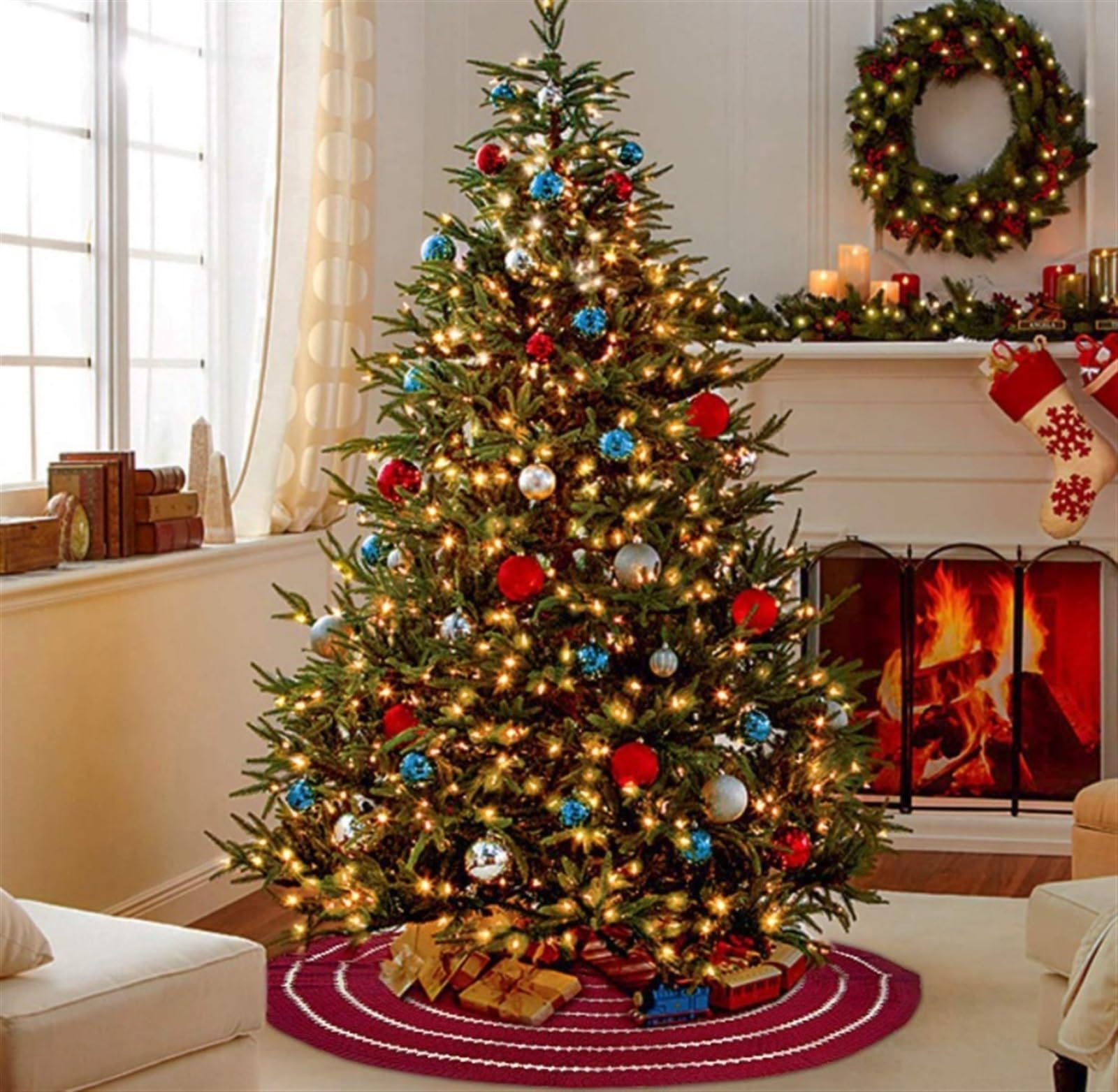 Tappeto per Albero di Natale Tappetino per Albero di Natale da 48 Pollici con Gonna per Albero di Natale per Decorazioni Domestiche per Feste Gonna per Albero di Natale