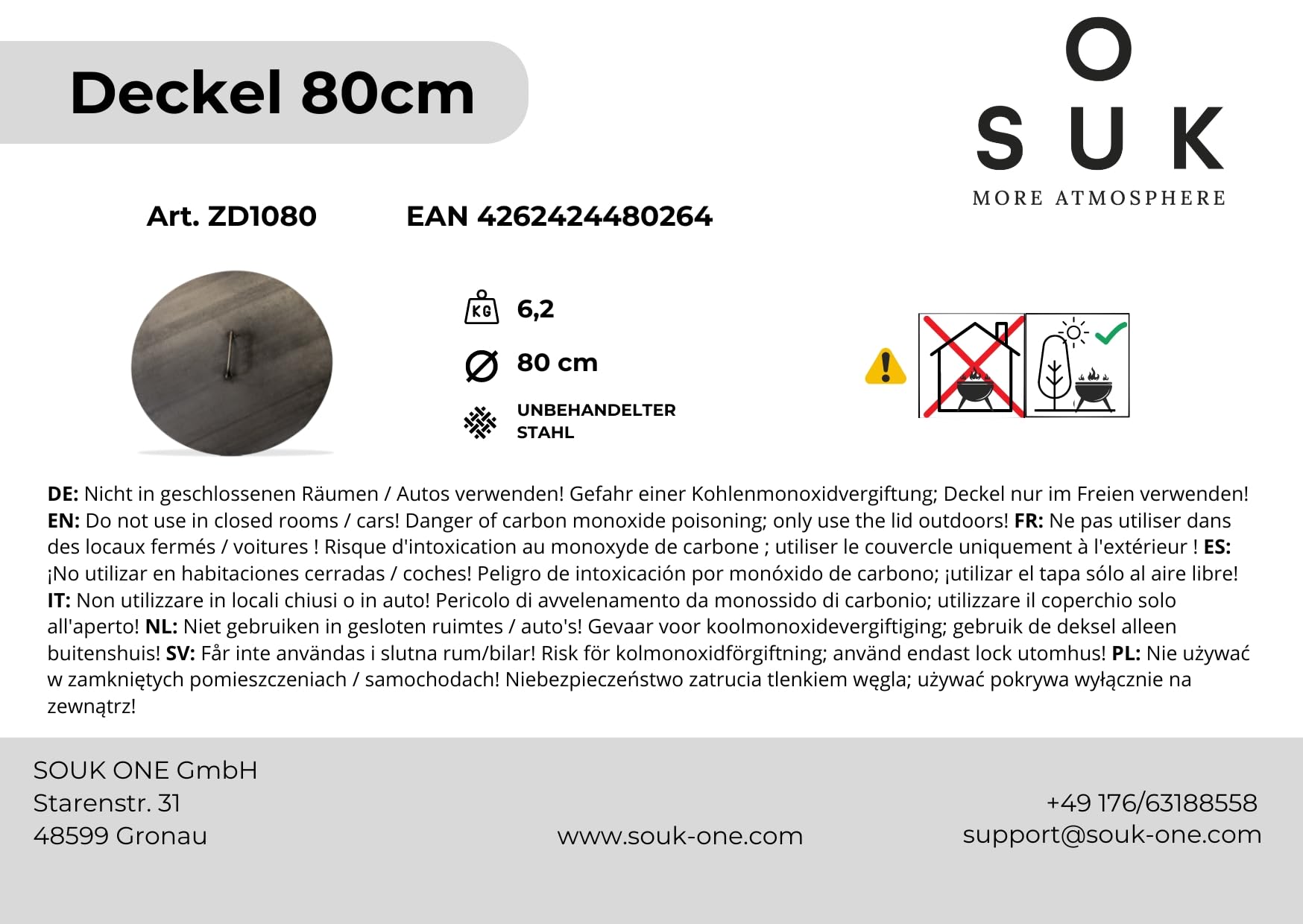 Couvercle pour Brasero Ø 80 cm - pour jardin, terrasse et balcon
