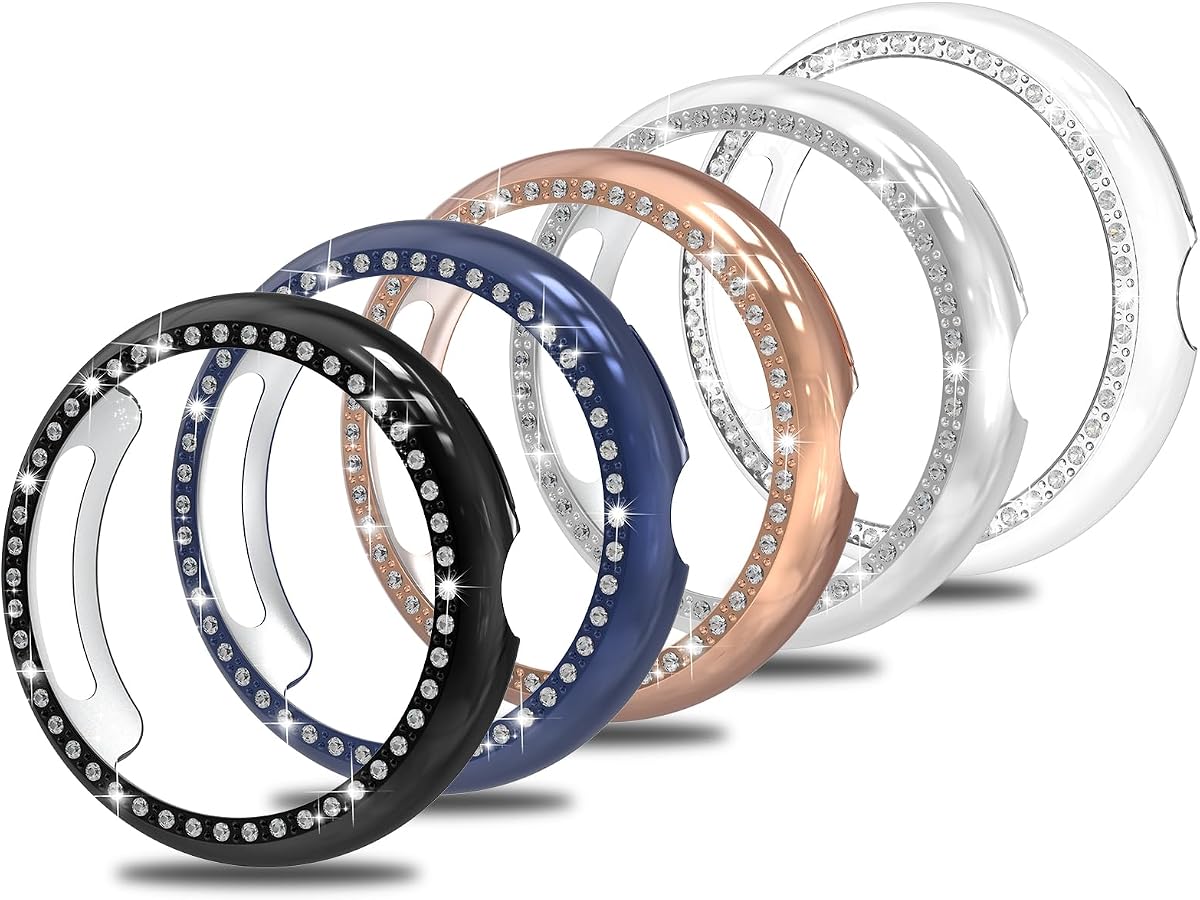 Simpeak Paquete de 5 fundas brillantes compatibles con Google Pixel Watch 4 de 45 mm (2025), cubierta trasera protectora con marco de diamantes de cristal (sin pantalla, retire la funda cuando se carga)