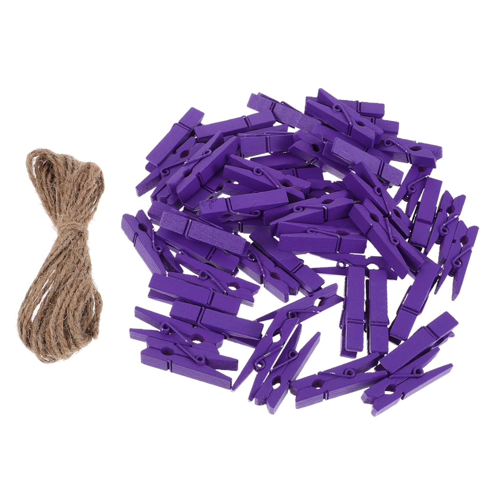 100pcs Mini Wooden Clothespins with Jute Twine Photo Clips for Crafting Hanging Pictures and Home Decor