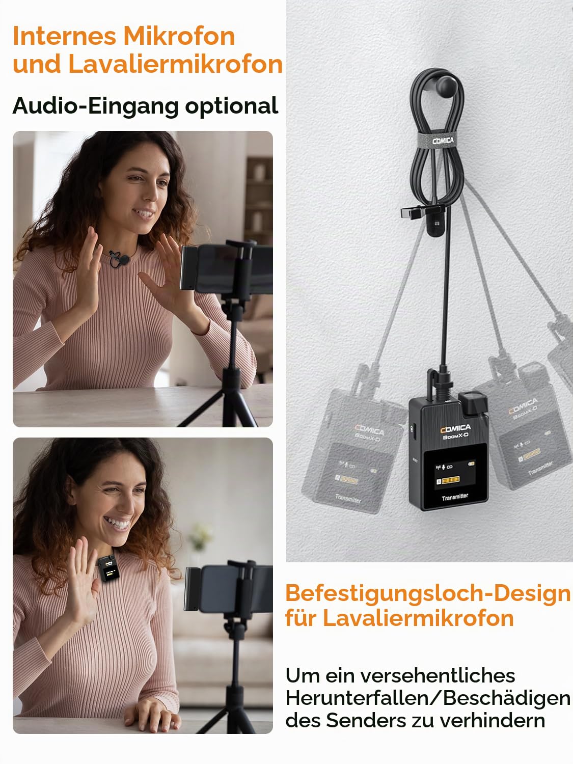 COMICA BoomX-DUC2 Drahtloses Mikrofon mit USB-C-Anschluss | 2.4G Mikrofonsystem, für Smartphone und Laptop, Vlogging, Podcast, Interview, TikTOK, YouTube, Facebook, Live-Stream