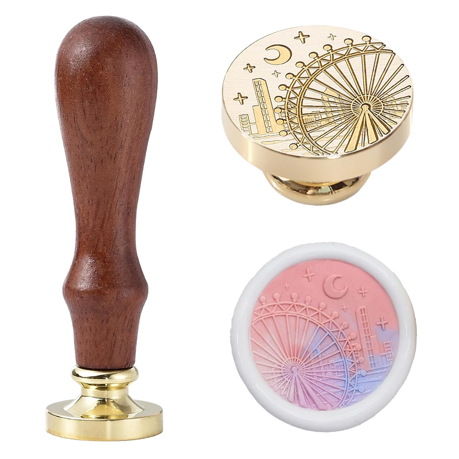 Zodiac Wax Seal Stamp with Sun Symbol, 12 Astrology Signs and Moon Phases – Celestial and Divination Sealing Stamp