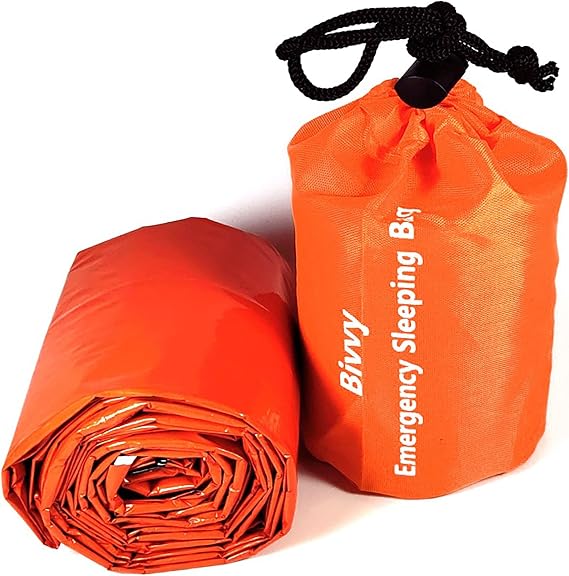 Emergency Sleeping Bag, Lightweight Thermal Bivy Sack, Survival Shelter Blanket Bags, Waterproof Survival Sleeping Bag Portable Sack for Camping, Hiking, Outdoor, Orange
