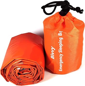 Emergency Sleeping Bag, Lightweight Thermal Bivy Sack, Survival Shelter Blanket Bags, Waterproof Survival Sleeping Bag Portable Sack for Camping, Hiking, Outdoor, Orange