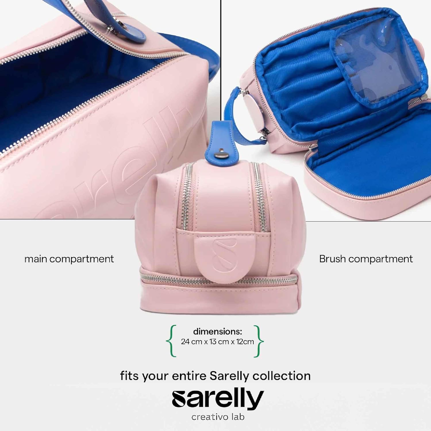 SARELLY | Vegan Leather Makeup Bag | Perfect for Makeup Brushes | Multi-compartments | Blush