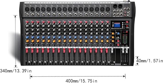 16 Channel Mixing Console, Professional Performance Mixing Equipment, Black