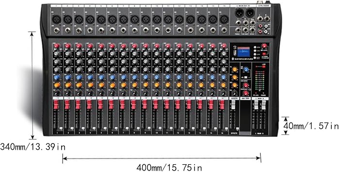 16 Channel Mixing Console, Professional Performance Mixing Equipment, Black