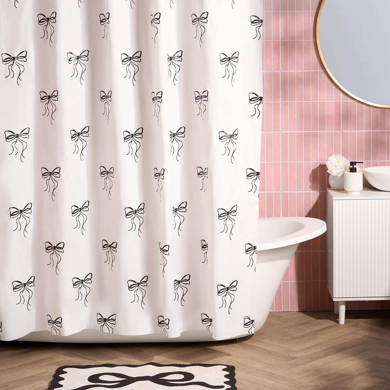 B&Q -  Bows Mould Proof Shower Curtain With 12 HooksMonochrome