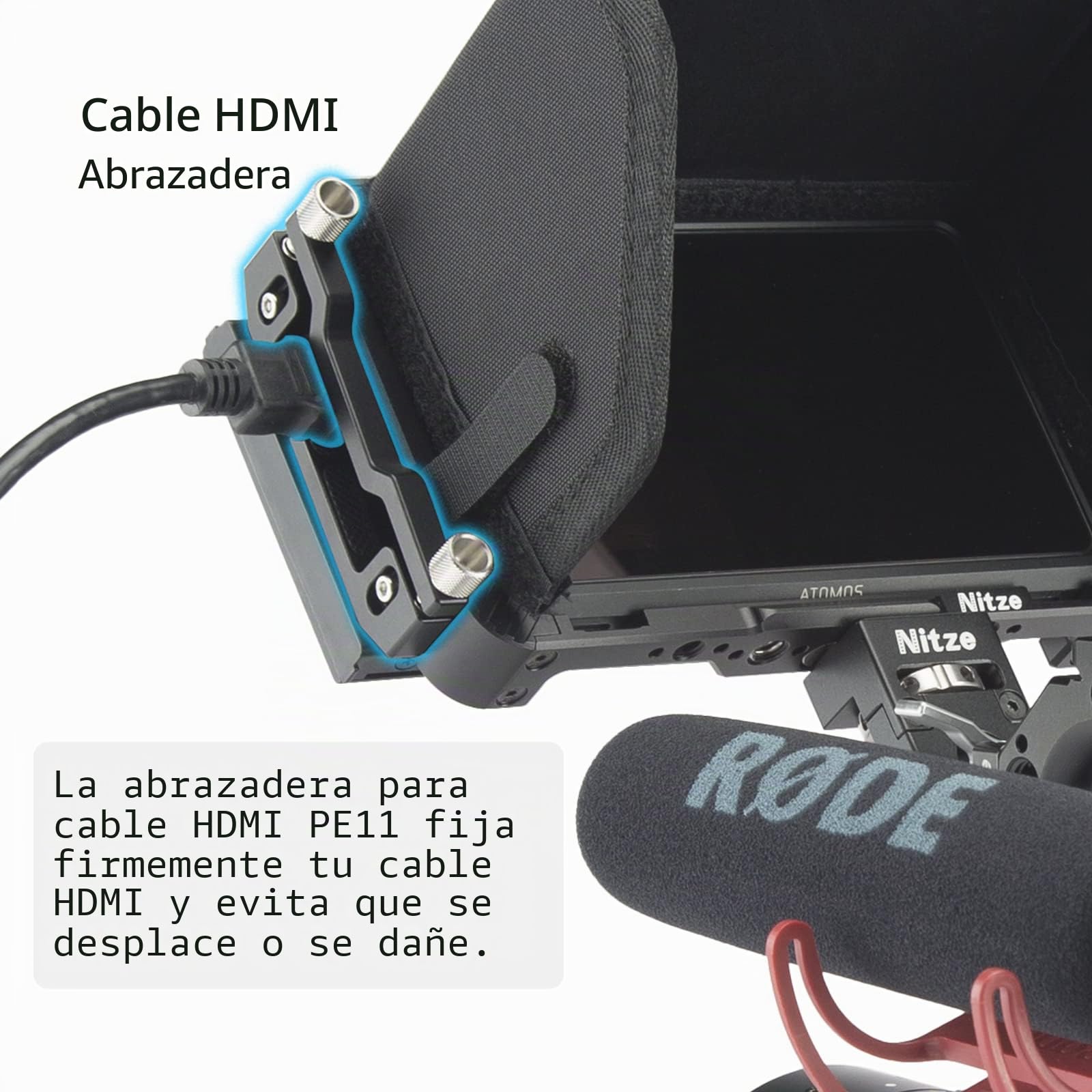 Nitze Kit de Jaula para Atomos Ninja V/Ninja V+/Ninja/Ninja Ultra/Zato Connect/Shinobi, Cage con Abrazadera de Cable HDMI y Parasol - JT-A02B
