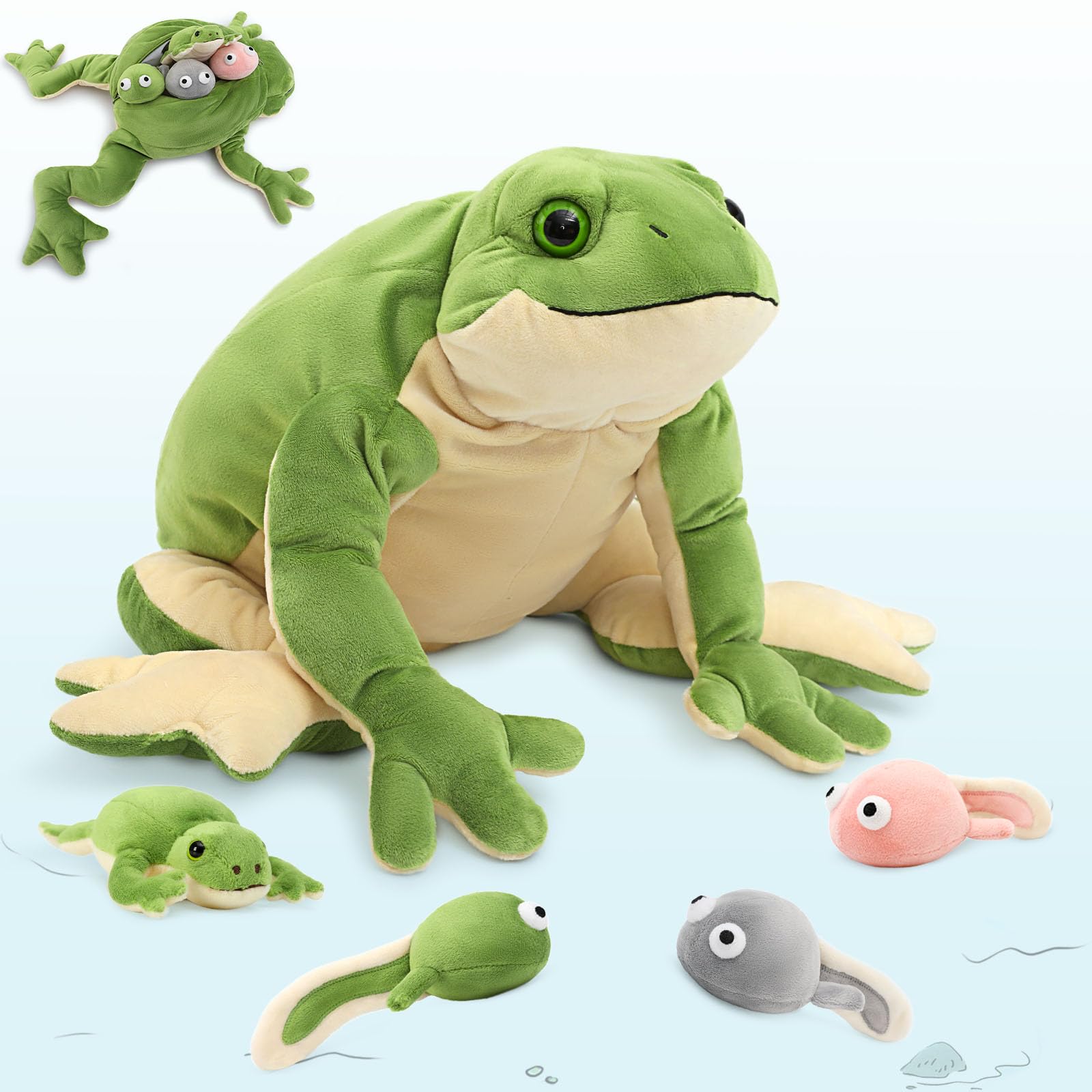 MorisMos Mamá Peluche Lagarto Verde con Bebe Suave Kawaii, 68cm Dragón Barbudo Juguete de Peluche Realista, Regalo Lagartos Morbido para Niños Niña Niños Navidad, Cumpleaños — view 25
