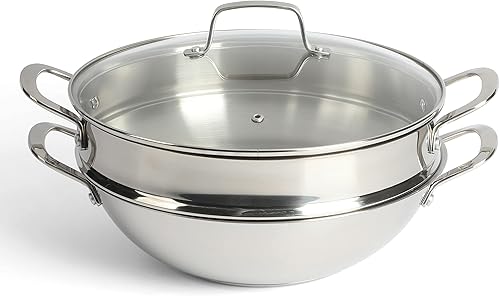 Martha Stewart Castelle - Sartén esencial multiusos de acero inoxidable 18/8 de 12 pulgadas con vaporizador