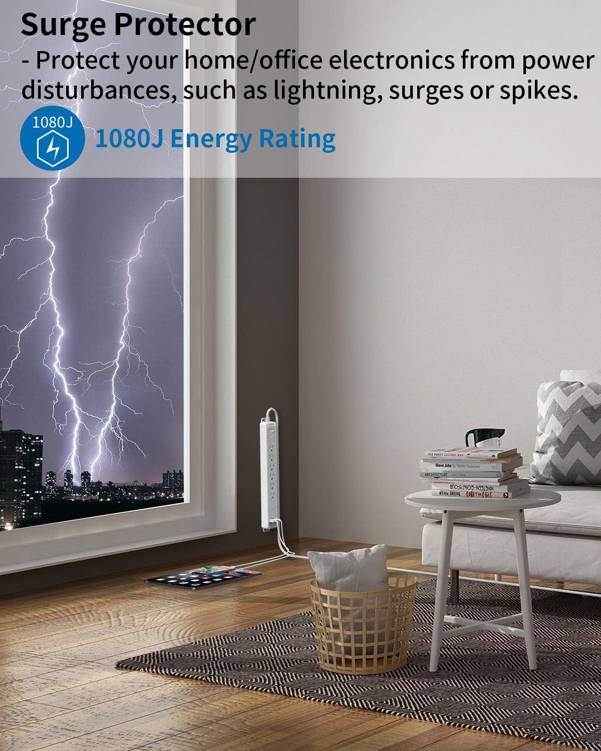 Suреr Chеар 🛒 NTONPOWER 6 Outlets Surge Protector Power Strip with 10ft Extension Cord, 1875W Flat Plug Power Strip with 2 USB, 15A Circuit Breaker, Wall Mount for Home Office Theater Workshop, White, 1080 Joules