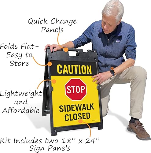 Miniatura 3 de SmartSign Kit de letreros con marco en A de dos caras "Caution - Stop Sidewalk Closed", de 24 x 18 pulgadas, plástico, multicolor (1 marco A + 2