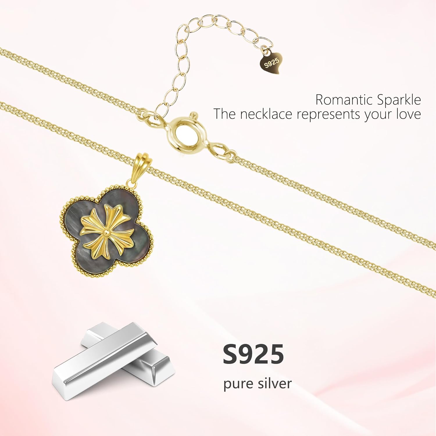 S925 Sterling Silver Clover Necklace for Women, Shell or Turquoise Pendant Adjustable Chain Jewelry - Image 3