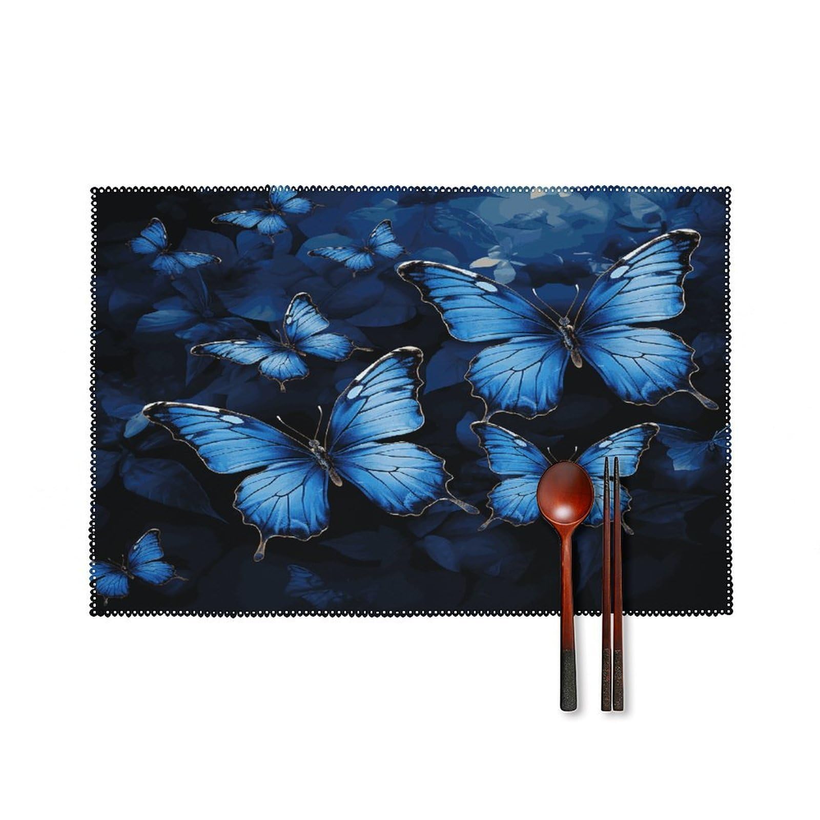 Fekiloot Style Dark Blue Butterflies Placemats Set Of 6,Table Mat
