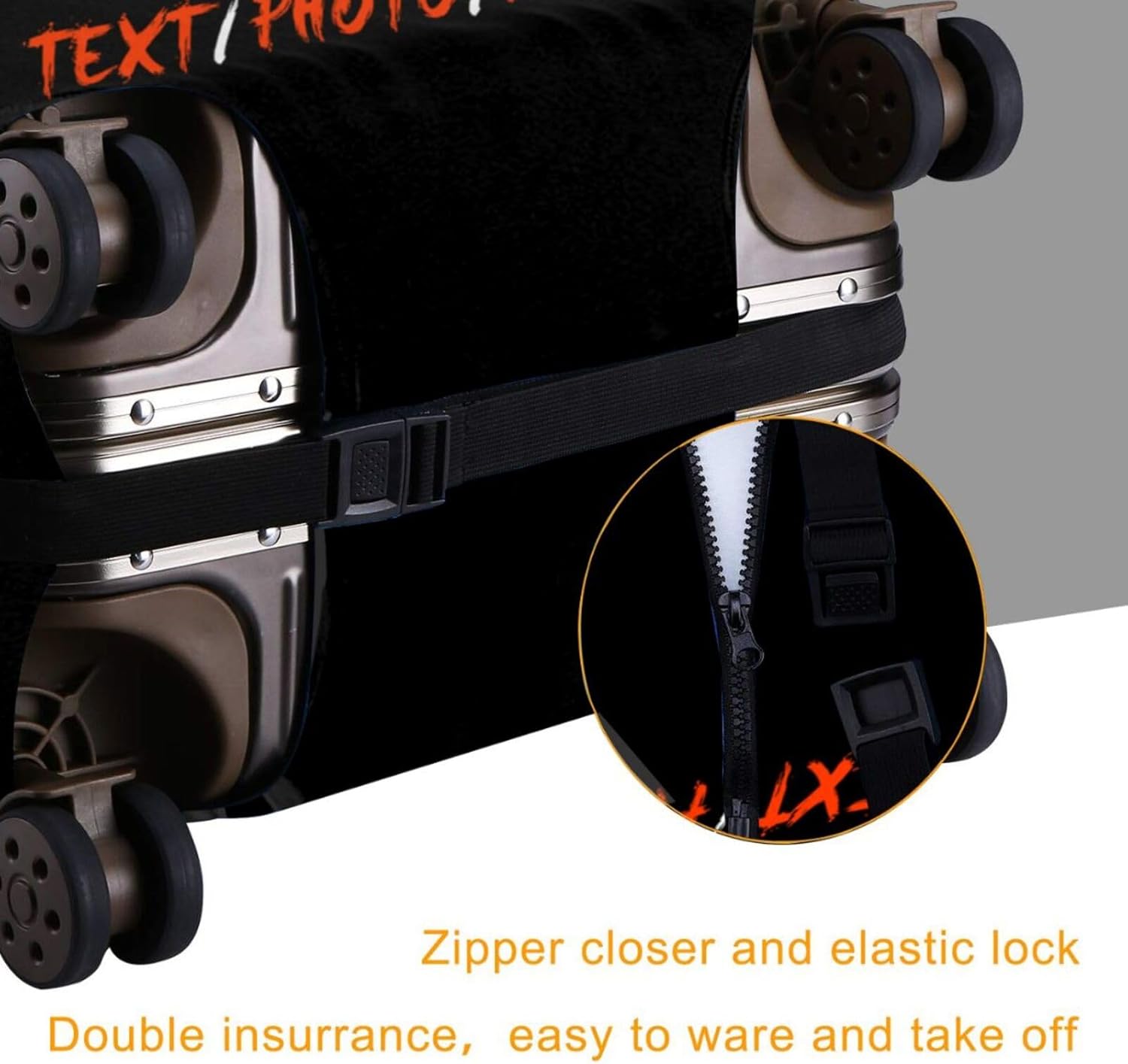 CustomLuggage Cover -High elasticity polyester Personalized Suitcase Cover with Invisible zippers on both sides 【L (for 25-28 inch luggage)】