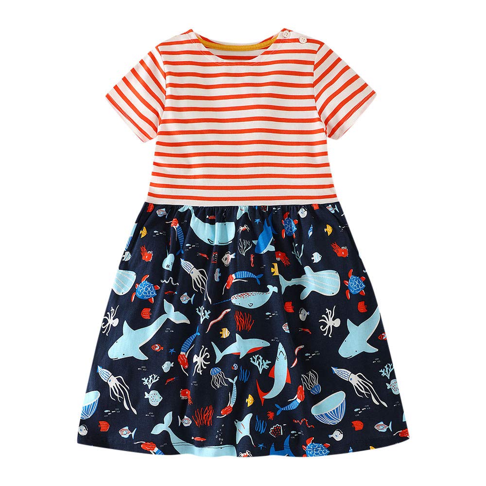 Outfits Hotsales!!! Toddler Baby Girls Cartoon Whale Organisms Print Striped Dress for 6-7Y Little Kids/Big Kids Clothes Set Summer