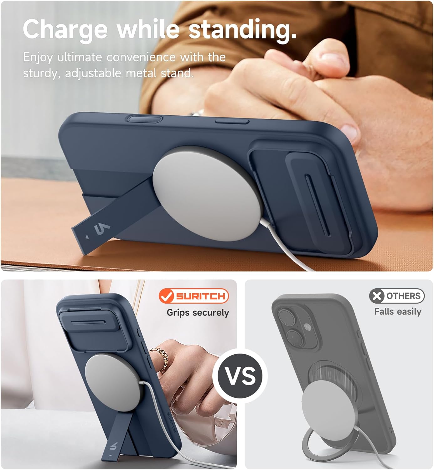 SURITCH for iPhone Air Case with Camera Control Cover, Camera Slide Cover and Adjustable Kickstand, Compatible with MagSafe, Shockproof Bumper Protective Cases for iPhone 17 Air 6.5 Inch, Blue - Image 5