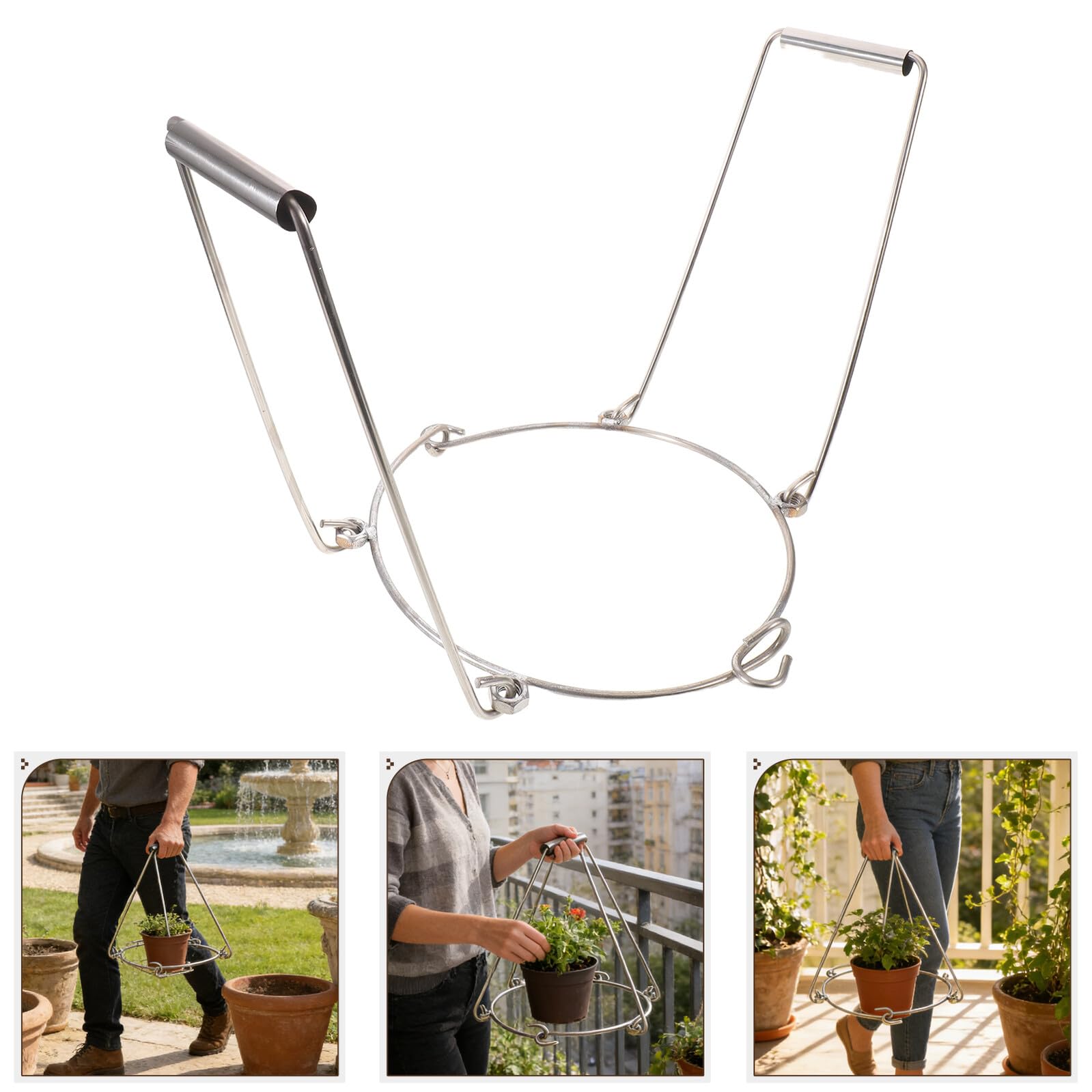 Toyvian Herramienta para Levantar Macetas y Tarros de Cerámica de Acero Inoxidable 6 Mm, Soporte Resistente para Jarras de Vino de 15 Kg, Elevador para Jardín y Uso Doméstico, Adecuado