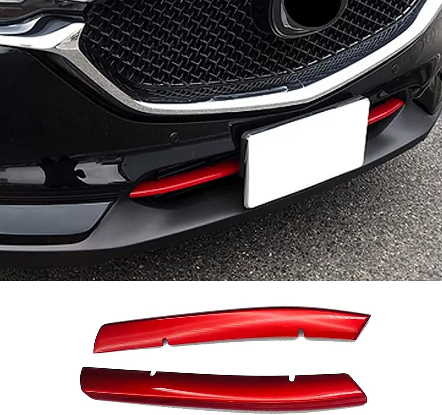 Car Accessories Fit For Mazda CX-5 CX5 2017 2018 2019 2020 2021 Exterior Front Lower Center Grille Grill Cover Trim Molding (Red) ABS 2 PCS