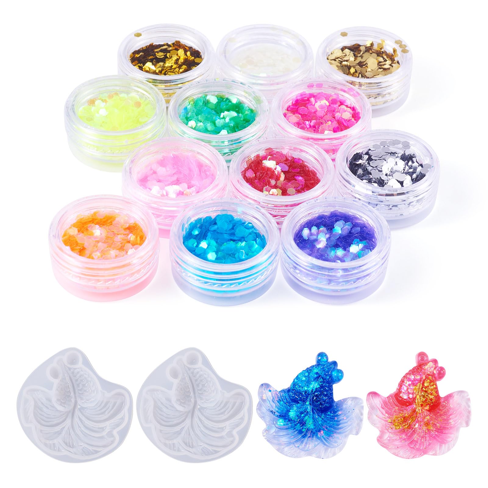 Moule résine époxy poisson rouge à paillettes pour démoulage parfait 3D