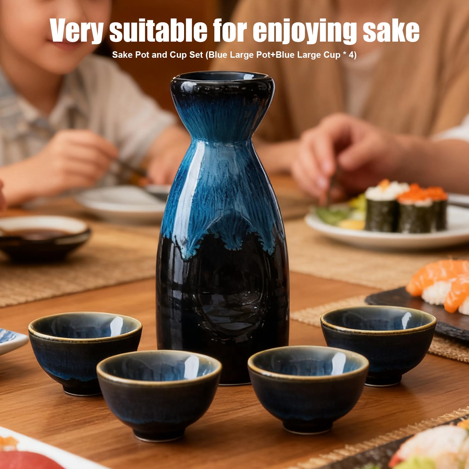 Juego de Sake Japonés de Cerámica, 5 Piezas Sake Set, Sake de Cerámica Japonesa Tradicionales, jarra de sake con 4 tazas de sake, Ideal para el hogar, el salón de té, la oficina y el restaurante